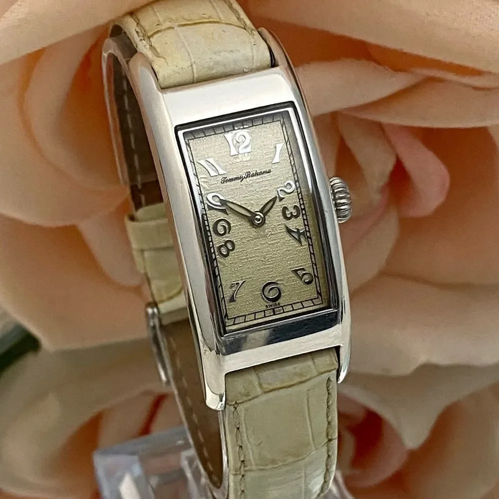 Tommy Bahama Sterling Silver Curvex Tank Style Ladies Swiss Quartz Watch